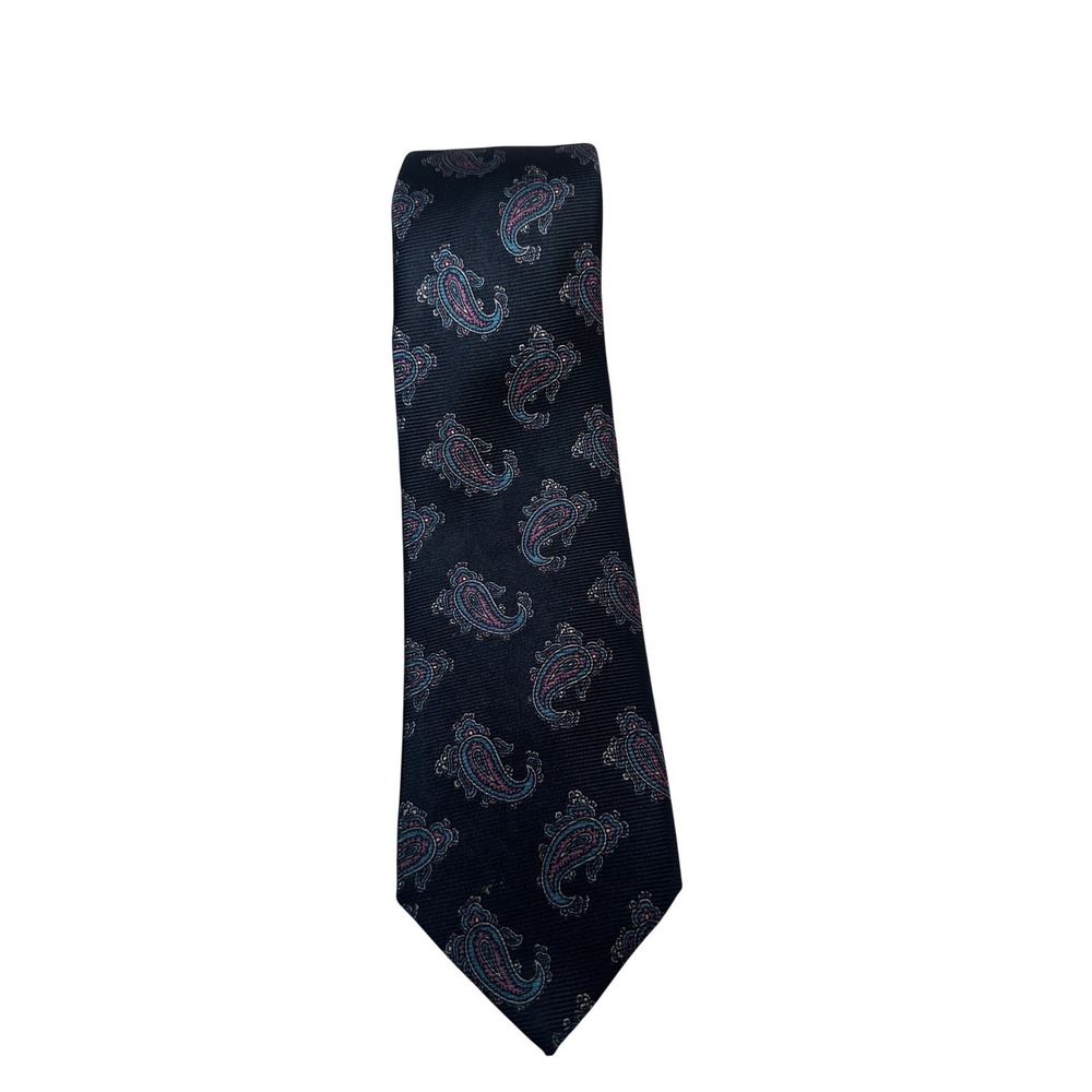 Briar Mens Navy Blue‎ Paisley Silk Tie Hand Fashioned Italian Fabric Made in USA